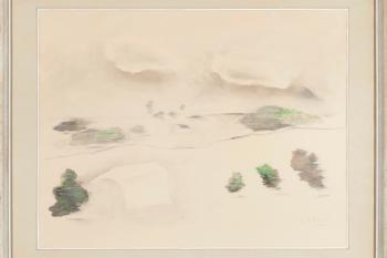 Josef Šíma, Krajina v Brie, 1953, akvarel a pastel na ručním papíře, Foto: Adolf Loos Apartment and Gallery