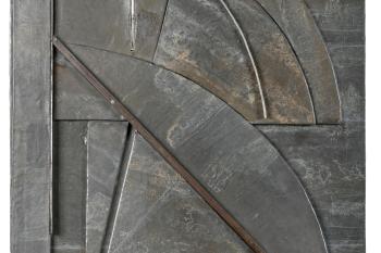 Stanislav Kolíbal: Geometrická kompozice, 1990, železo a plech na dřevě (jedná se o dvě díla), foto: Adolf Loos Apartment and Gallery