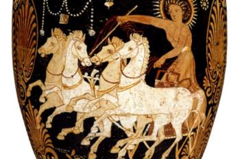 Červenofigurový helios na kvadrize, 340-330 př.n.lol., Museum für Kunst und Gewerbe, Hamburg, zdroj: Musée Marmottan Monet