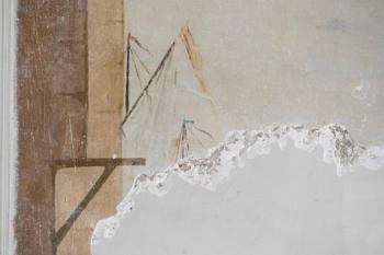 Detail nástěnného obrazu zobrazující stěžně lodí. Zdroj: Ville d'Aix-en-Provence / Philippe Biolatto