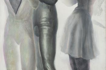 Jiří Petrbok, Princezny v mlíku III, 1998, kombinovaná technika na sololitu, 245 x 122,5 cm. Zdroj: Adolf Loos Apartment and Gallery Jiří Petrbok, Princezny v mlíku III, 1998, kombinovaná technika na sololitu, 245 x 122,5 cm. Zdroj: Adolf Loos Apartment and Gallery
