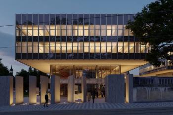 Vizualizace návrhů na rekonstrukci Pragerových kostek, večerní pohled (2025), autor: ZAN studio, zdroj: IPR Praha