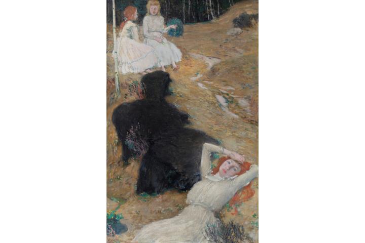 Jan Preisler: Tři dívky v lese, 1906, olej na plátně, 142 x 88 cm, soukromá pražská sbírka, Foto: Adolf Loos Apartment and Gallery 