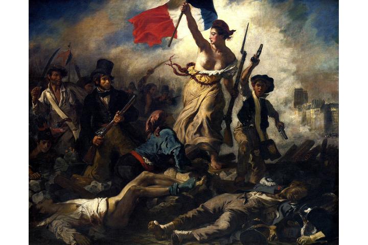 Svoboda vede lid na barikády, Eugène Delacroix, 1830, olej na plátně, 260 × 325 cm, zdroj: Wikimedia