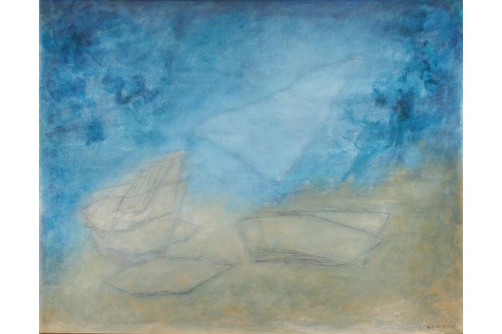 Paysage bleu lumière 1 (Modrá krajina – světlo 1), 1960, olej na plátně, zdroj: Adolf Loos Apartment and Gallery