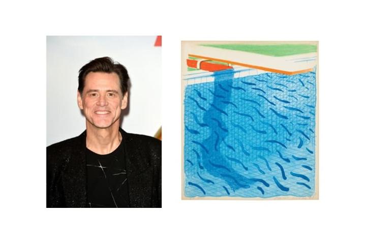 Jim Carrey (vlevo) a dílo Davida Hockneyho, Pool (1937). Zdroj: Bonhams